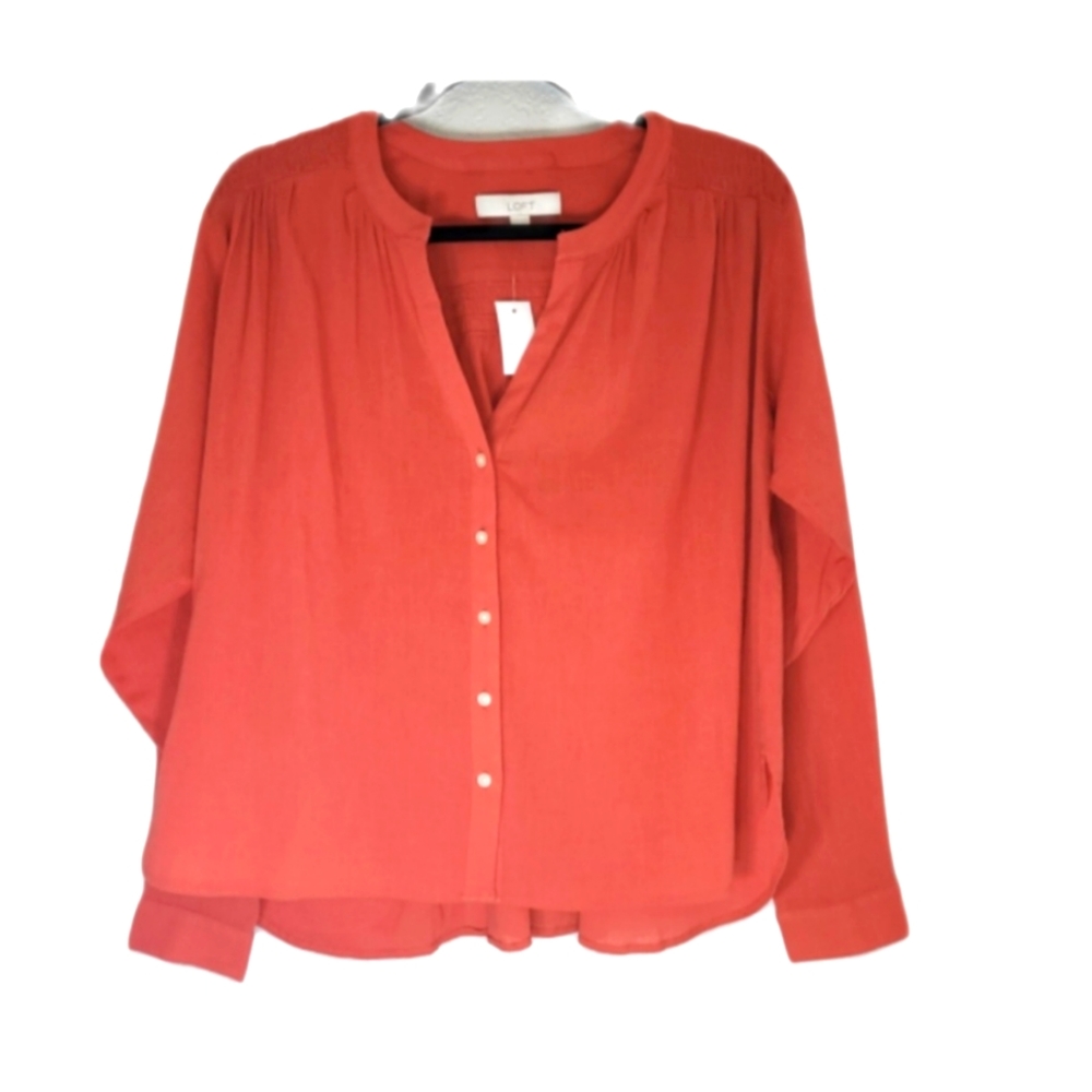 Loft Peasant Long Sleeved XS Rust Button Down Casual Dress Shirt
